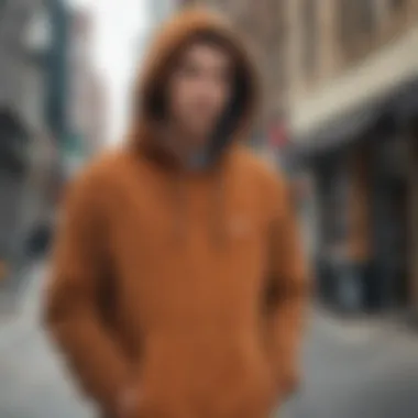 Urban Style Featuring Corduroy Hoodie Fashionable individual wearing a corduroy hoodie in an urban setting