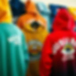 A vibrant display of baja hoodies showcasing various designs and colors
