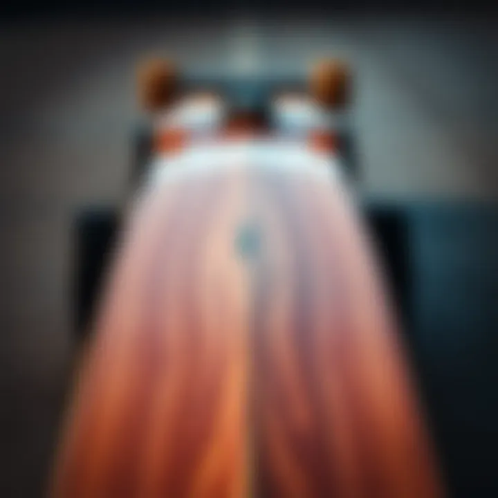 Craftsmanship of Longboard Decks Close-up of a long skateboard deck highlighting its unique features and craftsmanship