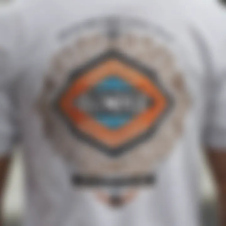 Close-up of graphic design on a retro skate shirt