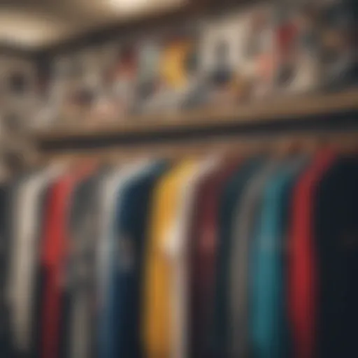 Vintage skate shirt collection displayed on a rack