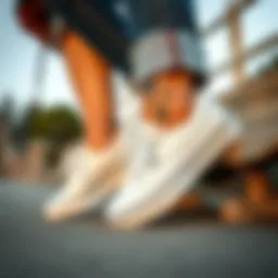Stylish white canvas Vans paired with casual attire