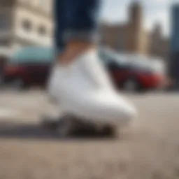 Stylish white platform Vans showcased in an urban setting
