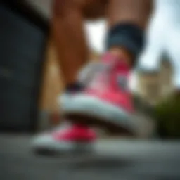 Dynamic pose showcasing Converse high tops in urban setting