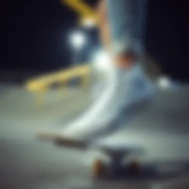 Skate Culture: Converse in Action Skateboarder performing tricks while wearing white high-top Converse