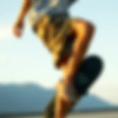 Boardshorts in Skateboarding Culture Skateboarder wearing stylish boardshorts in action