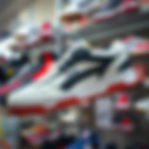 Stylish Fila shoes displayed on a shelf in a store