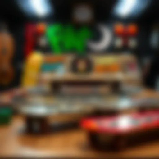 Dazzling Fingerboard Display A vibrant fingerboard setup with intricate designs