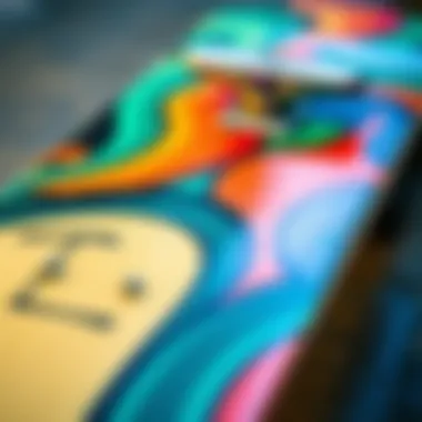 Material Durability in Graphic Skateboard Decks Close-up of skateboard deck material highlighting durability