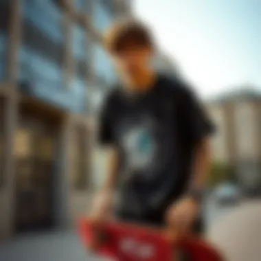 Skateboarder Embracing Graphic Identity A skateboarder wearing a graphic tee in an urban setting