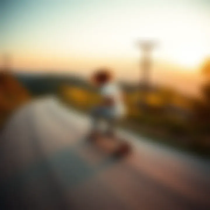 Rider Maneuvering the Halo Longboard A scenic view of a rider expertly maneuvering the Halo longboard on a downhill path