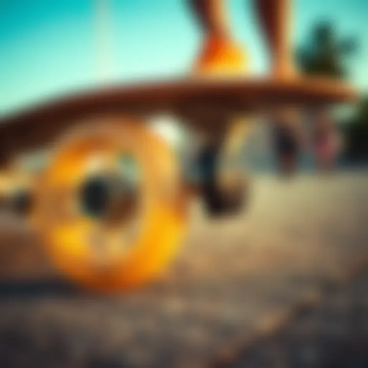 Halo Longboard Wheels and Trucks Close-up of the wheels and trucks of the Halo longboard highlighting performance features