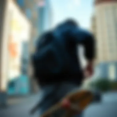 Skateboarder using the Herschel City Backpack in an urban environment