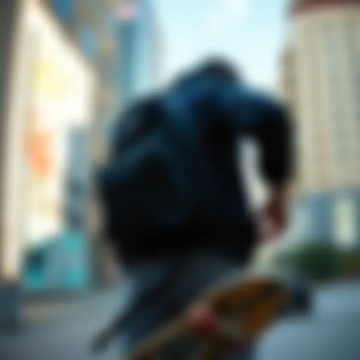 Skateboarder using the Herschel City Backpack in an urban environment