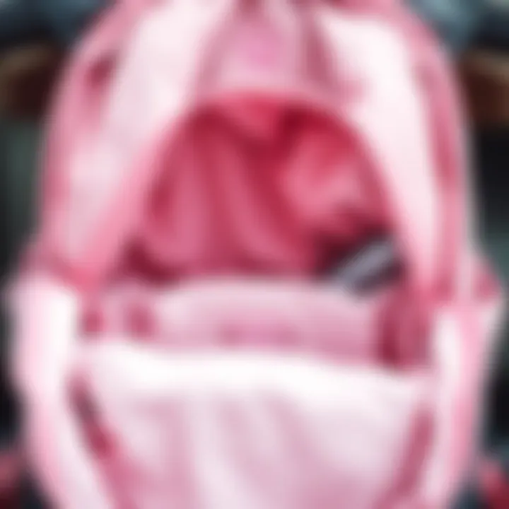 Storage Compartments of Herschel Light Pink Backpack Interior of the Herschel backpack highlighting storage compartments