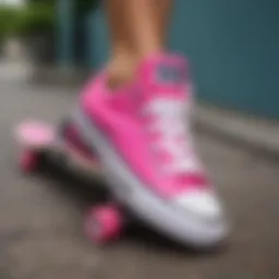 Vibrant hot pink Converse shoes displayed on a skateboard