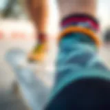 Unique Fabric Texture of Howies Skate Socks Close-up of Howies skate socks showcasing unique fabric texture