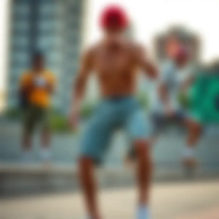 Influencers and the Rise of Streetwear Trends Social media influencers showcasing streetwear shorts in urban settings