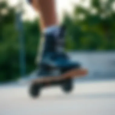 Side Profile of Jackson Evo Skates in Action Side profile of Jackson Evo skates on a skateboarding surface