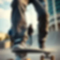 Stylish K-Swiss sweat pants showcased in an urban skate park setting