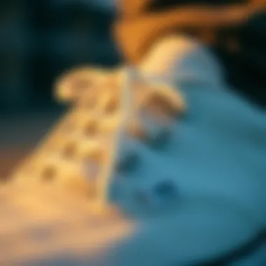 Close-up of the materials used in ladies white Vans