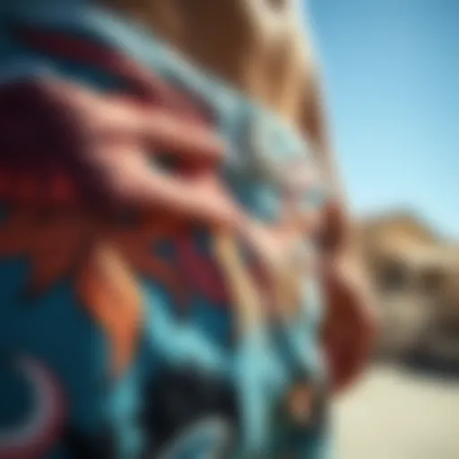 Artistic Detailing of Modelo Board Shorts Close-up of Modelo board shorts showcasing intricate designs