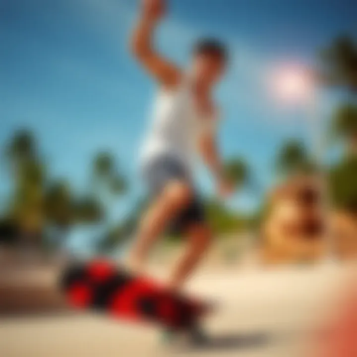 Embodying the Skateboarding Spirit with Modelo Board Shorts Lifestyle shot of skateboarder wearing Modelo board shorts