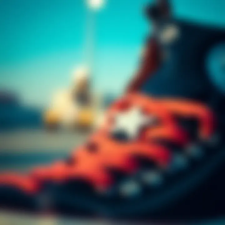 Design Elements of Navy Hightop Converse Close-up of the design details of navy hightop Converse