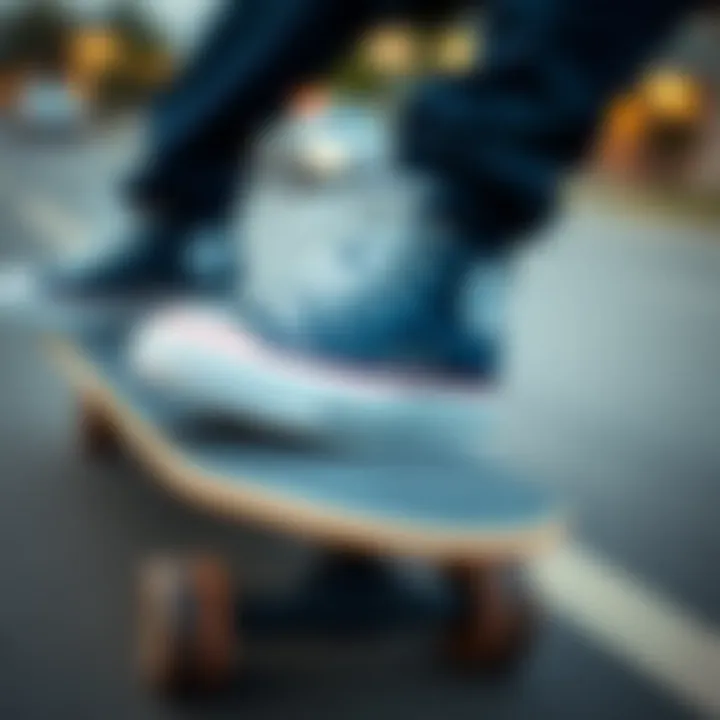 Navy Hightop Converse in Action Stylish navy hightop Converse shoes on a skateboard