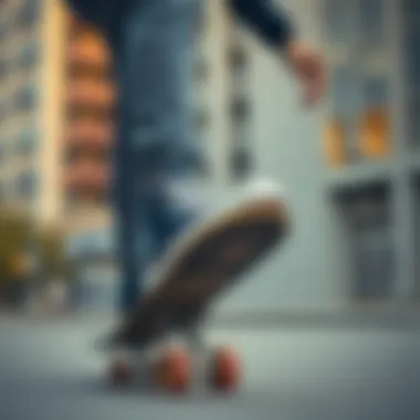 Urban Skateboarding with Navy Hightop Converse Skateboarder wearing navy hightop Converse in an urban setting