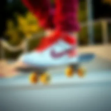 Skateboarder showcasing Nike Court Vision Mid Red in action