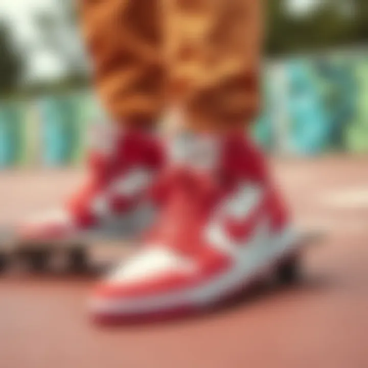 Nike Court Vision Mid Red paired with skateboard gear