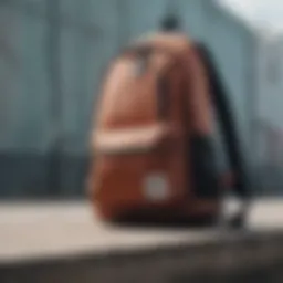 A stylish Nike daypack resting on a skateboard in an urban setting