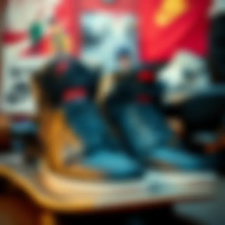 Integration of Nike High Tops with Skateboard Gear Nike high tops displayed with skateboard gear, symbolizing lifestyle integration