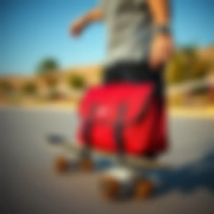 Nike Satchel Bag in Action Skateboarder using the Nike Satchel Bag during a skate session