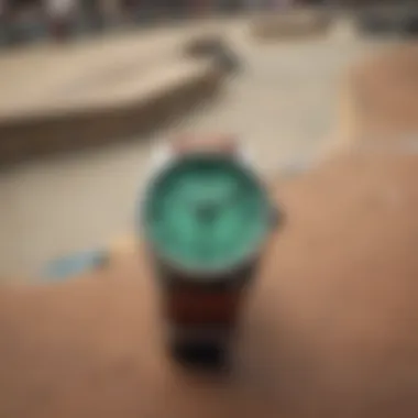 Nixon Santa Cruz Watch in a Skate Park Setting A group of skateboards wearing the Nixon Santa Cruz watch at a skate park.