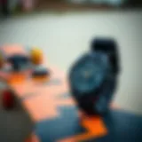 Stylish Nixon Sentry Chrono Black watch against a skateboard background