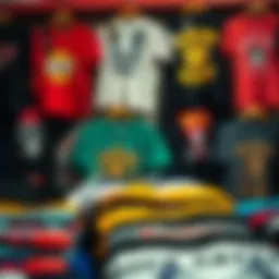 A vibrant display of graphic tees showcasing unique designs