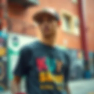 Skate Culture and Graphic Tees A skateboarder sporting a unique graphic tee in an urban setting