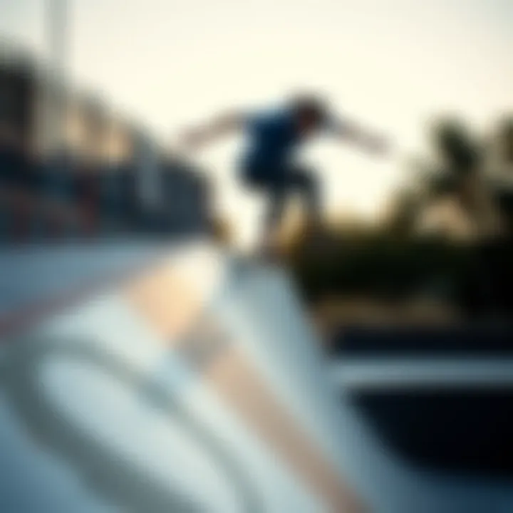 Skateboarder on a Metal Ramp Showcasing Performance Skateboarder performing tricks on a metal ramp