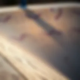 Close-up of a wooden skate ramp surface with texture