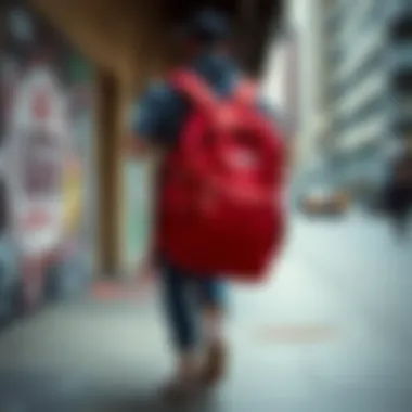 Urban Exploration: Red Vans Backpack in Action Red Vans Backpack in urban skate setting