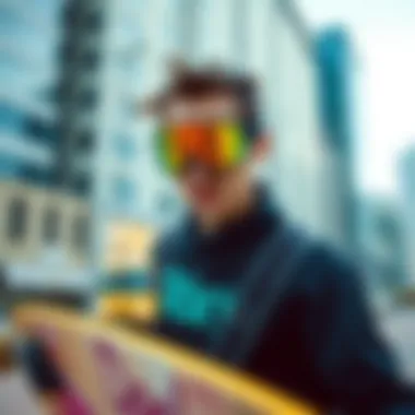 Urban Skating with Roxy Goggles Skater wearing Roxy goggles in urban setting