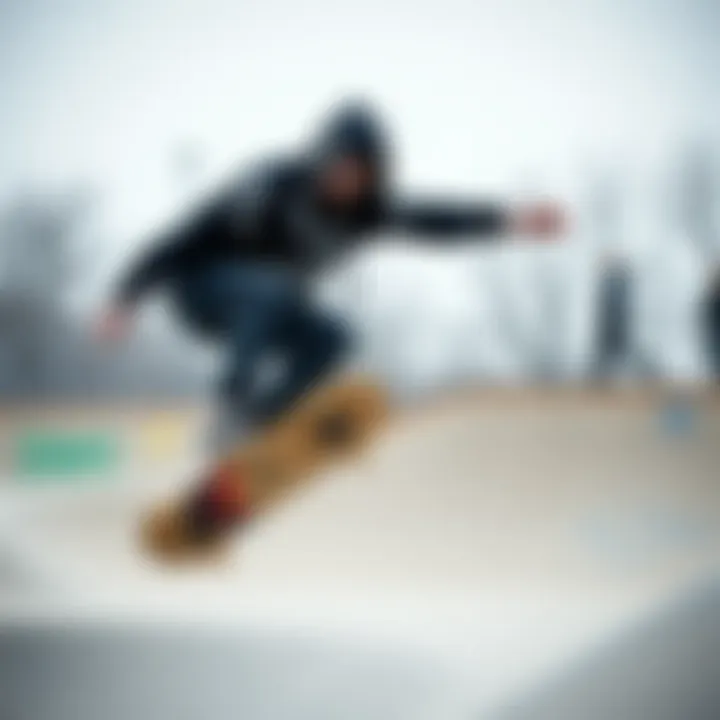 Action Shot of Skateboarder in Scorpion Hoodie A skateboarder performing a trick while wearing a scorpion hoodie in a skatepark