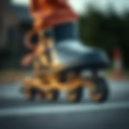 Close-up view of a shoe with retractable skates