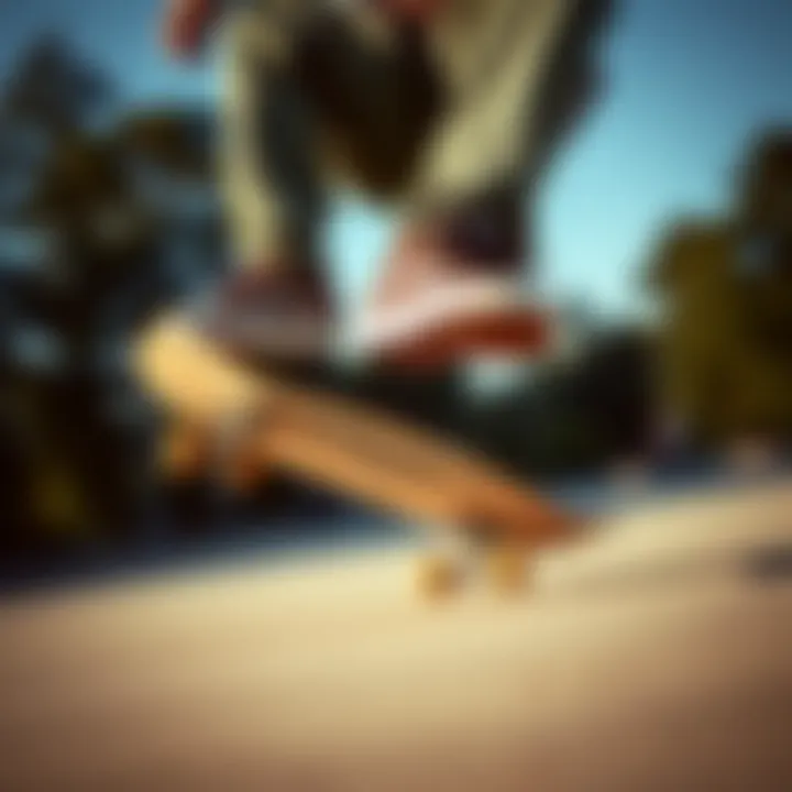 A skateboarder performing a trick while wearing Sk8 Hi Suede shoes