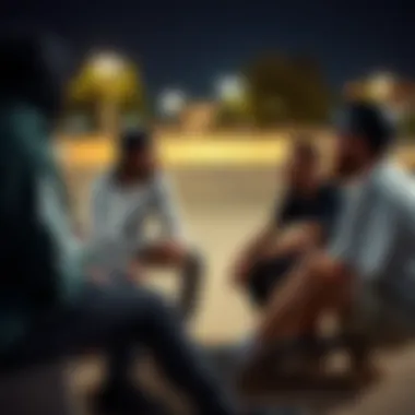 Skateboarding Gear and Techniques Discussion Group of skateboarders discussing gear and techniques at a skate park