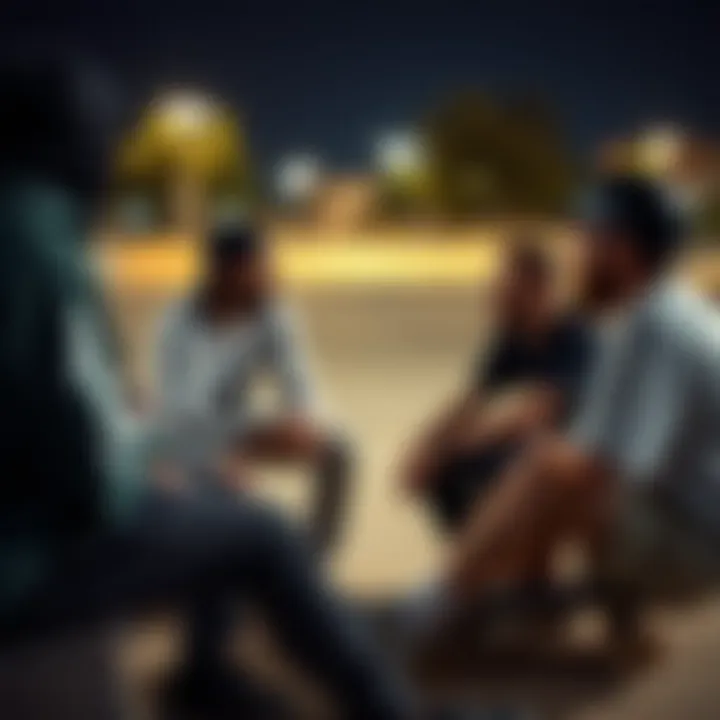 Skateboarding Gear and Techniques Discussion Group of skateboarders discussing gear and techniques at a skate park