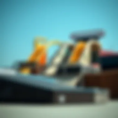 Variety of Skate Rails Different types of skate rails displayed outdoors, showcasing their variations