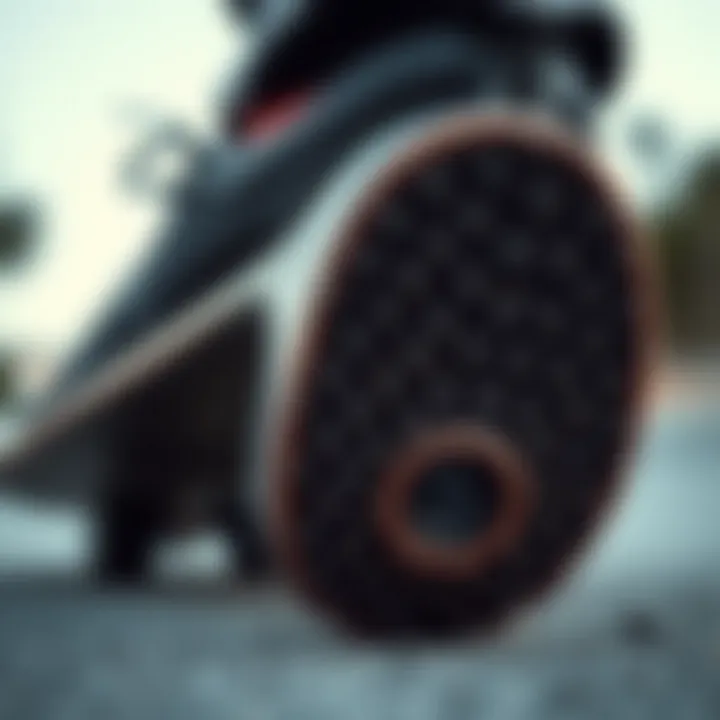 Sole Detail for Grip and Stability Detailed look at the sole of a skateboard shoe that provides grip and stability